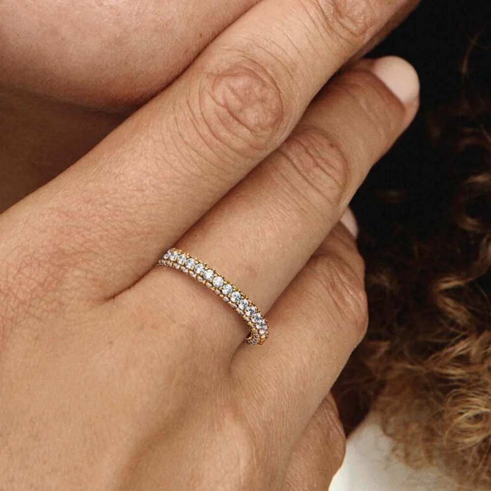 💛🔹️Pandora 🔹️Timeless Pavé Single-row Ring 14k gold plating Size 6 - Picture 2 of 6